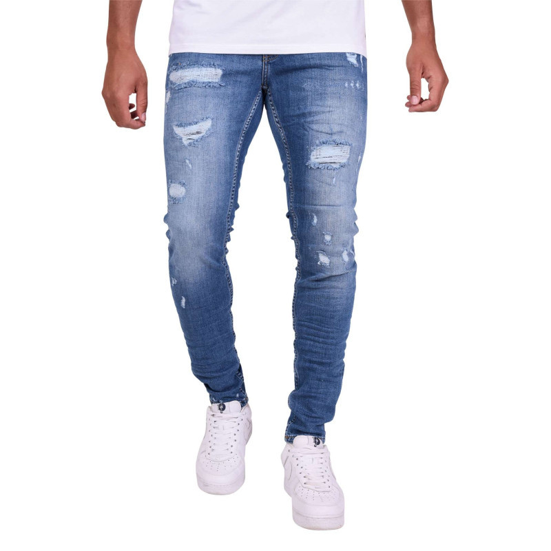 Project X - Jean Bleu En Coton Effet Délavé Avec Une Coupe Slim Et Une Taille Intermédiaire - Bleu Project X - Jean Bleu En Coton Effet Délavé Avec Une Coupe Slim Et Une Taille Intermédiaire - Bleu