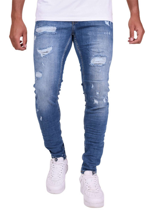 Jean bleu en coton effet délavé avec une coupe slim et une taille Intermédiaire