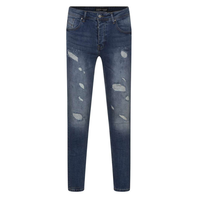 Project X - Jean Troué En Coton Indigo Uni Avec Une Coupe Skinny - Indigo Project X - Jean Troué En Coton Indigo Uni Avec Une Coupe Skinny - Indigo