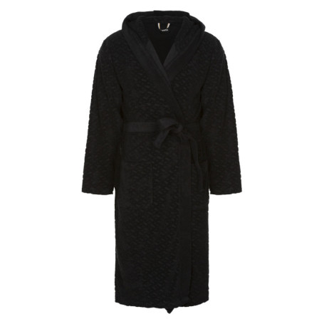 Peignoir long en coton mélangé noir uni avec...
