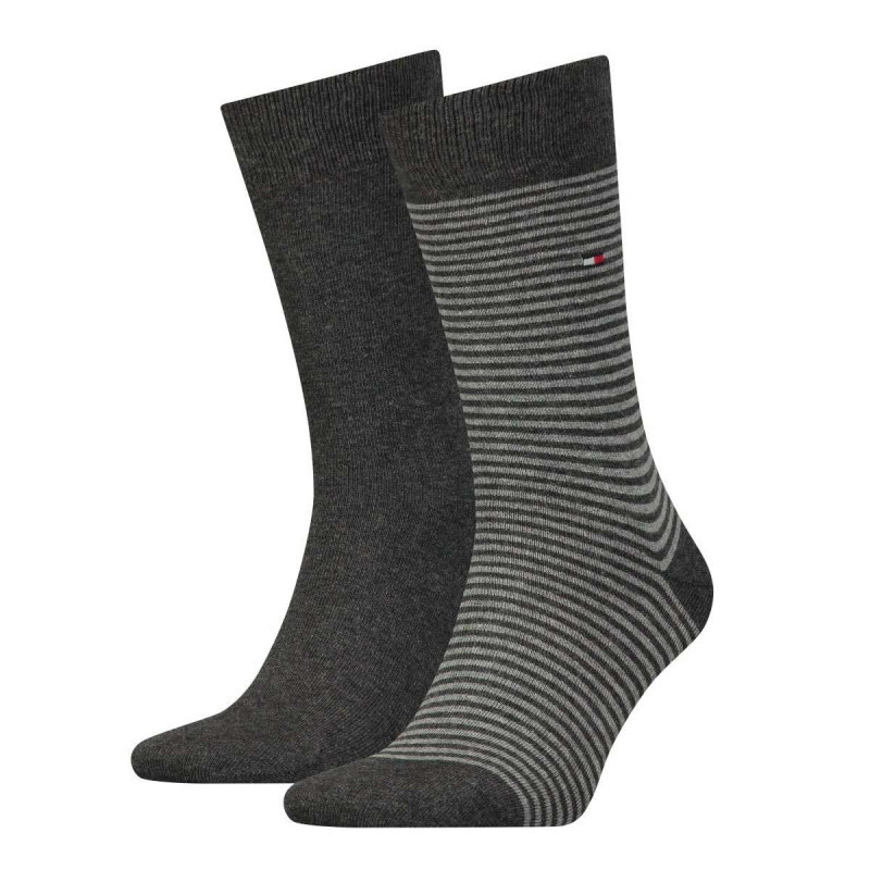 Tommy Hilfiger - Lot De 2 Paires De Chaussettes Hautes En Coton Mélangé Anthracite Unies Avec Une Coupe Haute Et Des Rayures -