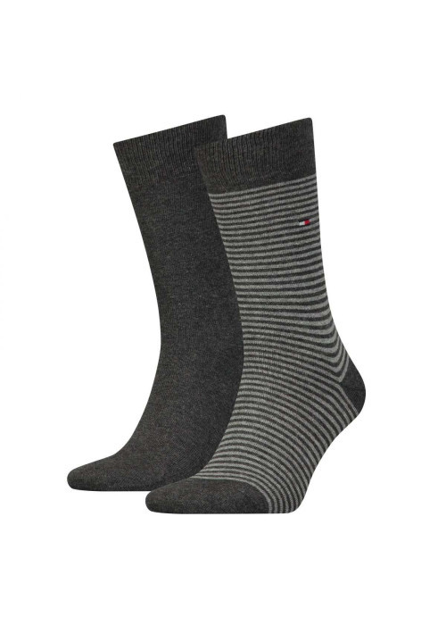 Lot de 2 paires de chaussettes hautes en coton mélangé anthracite unies avec une coupe haute et des rayures
