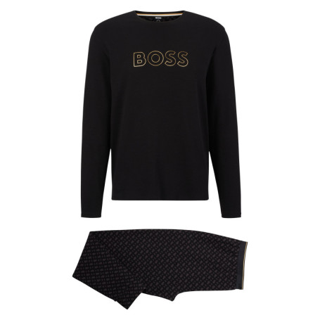 Coffret pyjama long en coton noir imprimé avec...