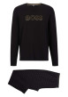 Thumbnail Coffret pyjama long en coton noir imprimé avec une coupe fermée un col rond