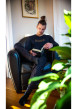Thumbnail Coffret pyjama long en coton noir imprimé avec une coupe fermée un col rond - Image 5