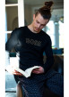 Thumbnail Coffret pyjama long en coton noir imprimé avec une coupe fermée un col rond - Image 6