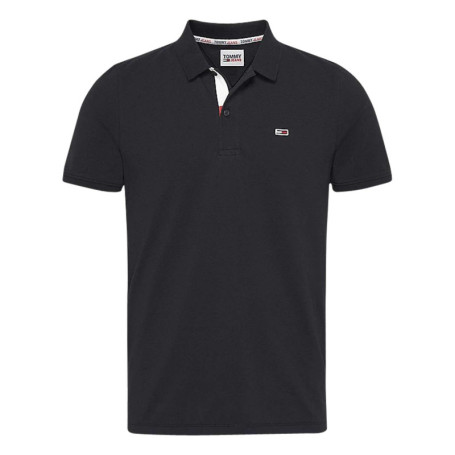 Polo en coton noir avec une fermeture boutonnée...