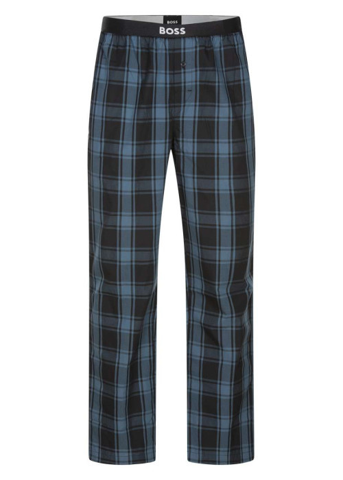 Pantalon en coton noir à carreaux avec une coupe droite et fermeture à boutons