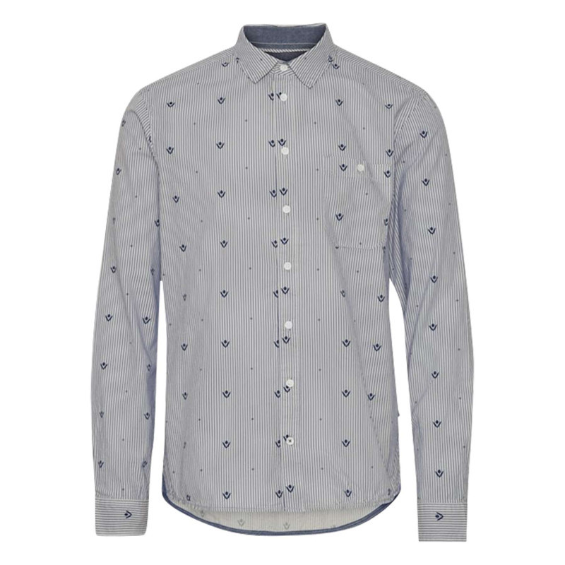 Blend - Chemise En Coton Gris à Rayures Bleu Marine, à Coupe Slim Et Col Français - Bleue Blend - Chemise En Coton Gris à Rayures Bleu Marine, à Coupe Slim Et Col Français - Bleue