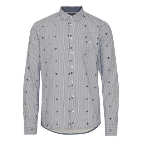 Chemise en coton gris à rayures bleu marine, à...