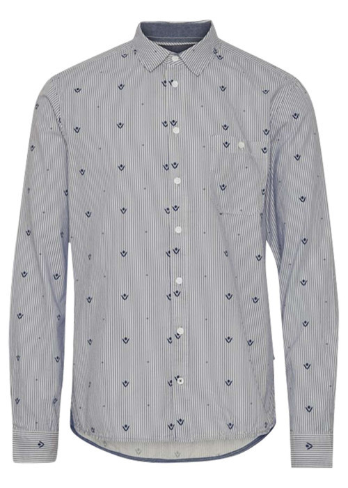 Chemise en coton gris à rayures bleu marine, à coupe slim et col français