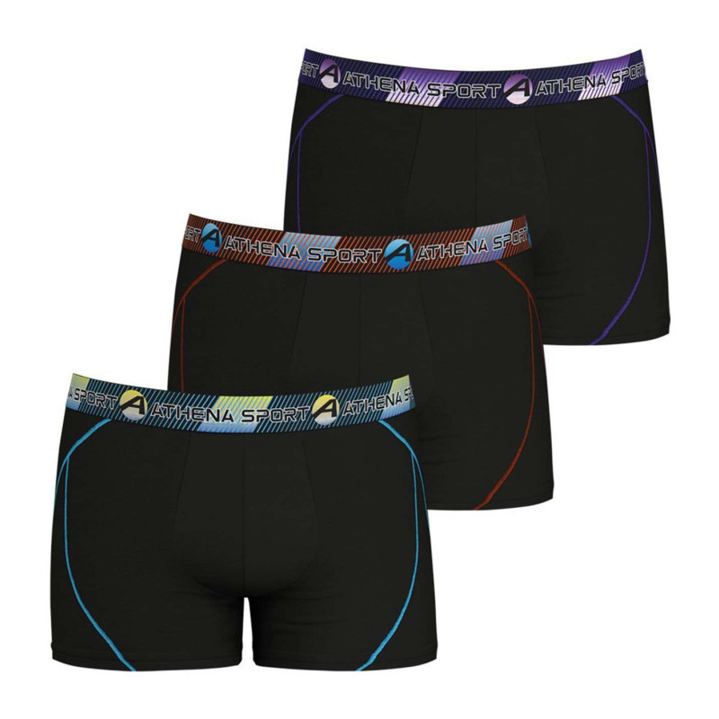Athéna - Lot De 3 Boxers Noir Unis Avec Une Coupe Fermée Et Des Lignes Imprimées - Noir