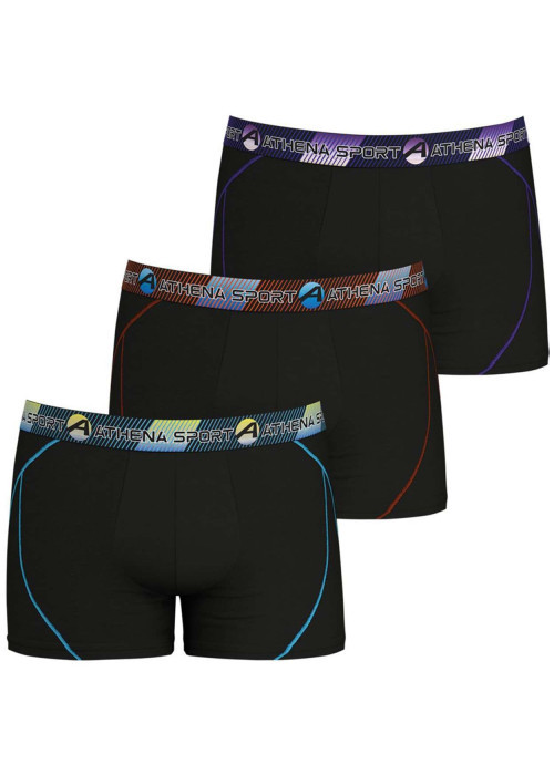 Lot de 3 Boxers noir unis avec une coupe fermée et des lignes imprimées