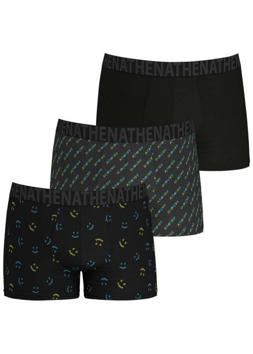 Lot de 3 Boxers en coton noir unis avec une coupe fermée et smiley imprimé