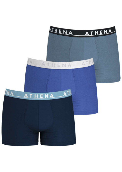 Lot de 3 boxers en coton bleus unis avec une coupe fermée et une taille élastiquée
