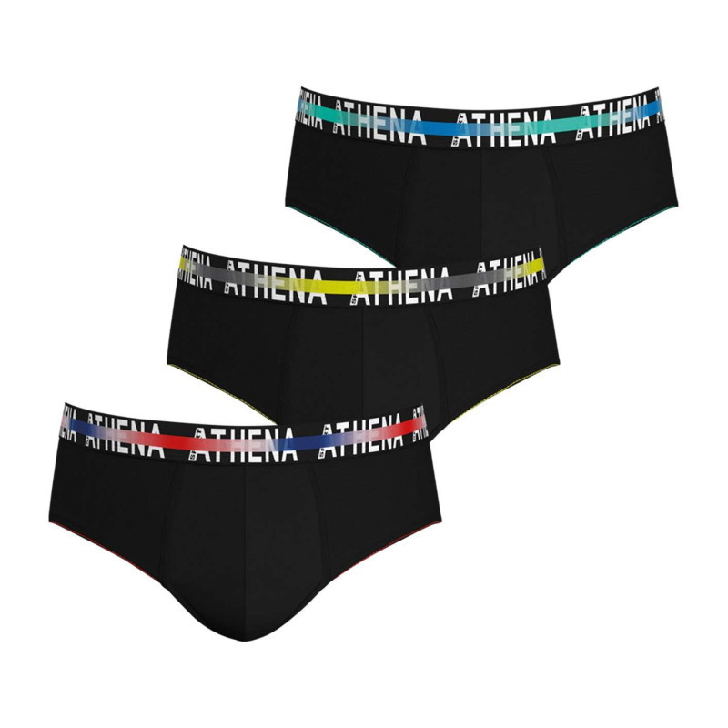 Athéna - Lot De 3 Slips En Coton Noirs Unis Avec Une Coupe Fermée Et Taille Au Nom De La Marque - Noir