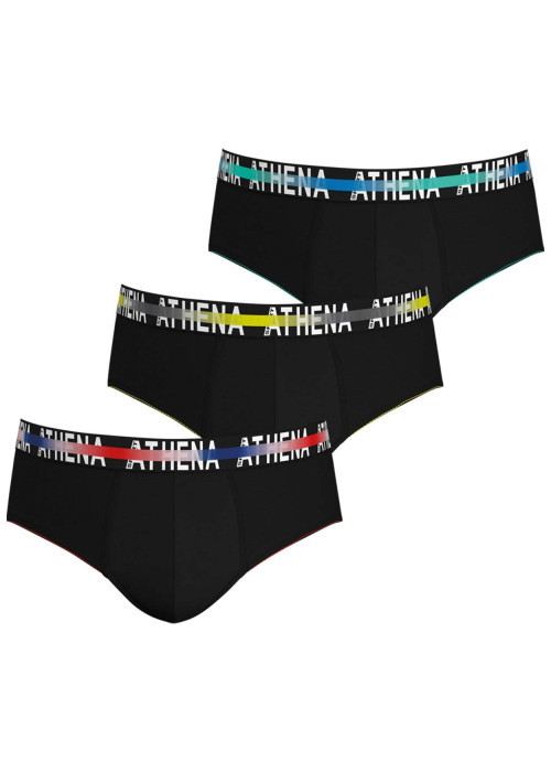 Lot de 3 slips en coton noirs unis avec une coupe fermée et taille au nom de la marque