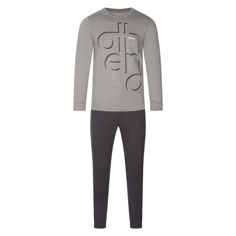 Athéna - Pyjama En Coton Mélangé Gris Chiné Avec Une Coupe Droite Et Un Col Rond - Gris Athéna - Pyjama En Coton Mélangé Gris Chiné Avec Une Coupe Droite Et Un Col Rond - Gris