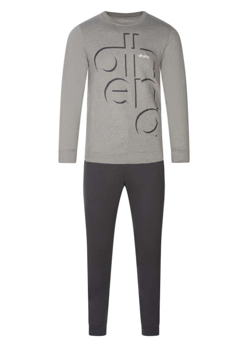 Pyjama en coton mélangé gris chiné avec une coupe droite et un col rond