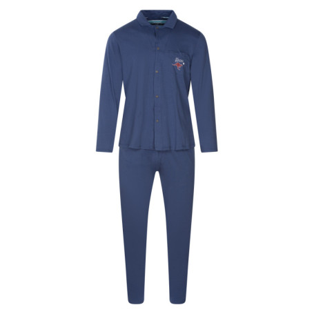 Pyjama en coton bleu uni avec une coupe droite...