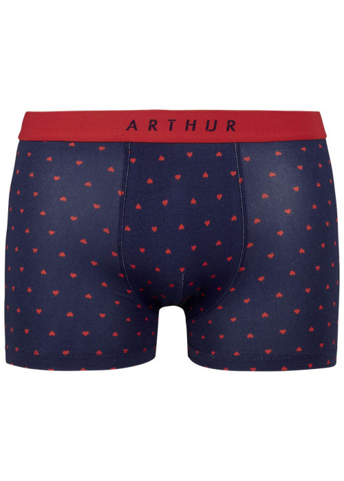 Boxer classique en coton marine avec un imprimé cœurs rouges intégral
