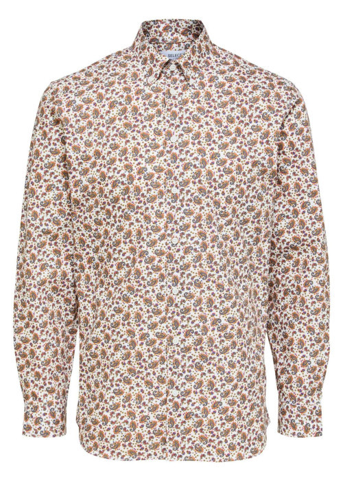 Chemise en coton biologique mélangé blanche imprimé cachemire à coupe slim