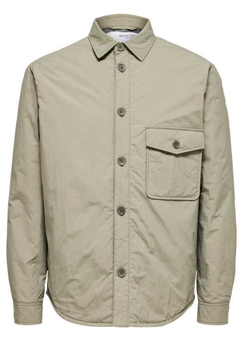 Veste sable unie avec une coupe droite col français et à manches longues