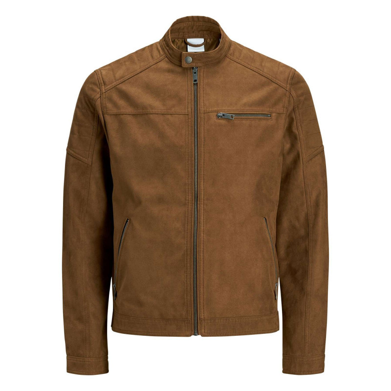 Premium By Jack & Jones - Blouson Camel Avec Une Coupe Droite Et Un Col Boutonné Style Motard - Camel