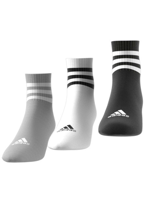 Lot de 3 paires de chaussettes logotypées mi-hautes en coton gris, noir et blanc