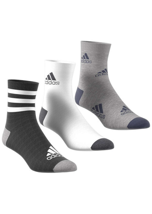 Lot de 3 paires de chaussettes logotypées mi-hautes en coton gris, noir et blanc