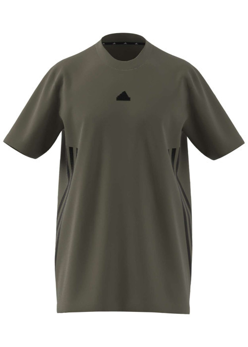 T-shirt en coton kaki uni une coupe droite et un logo poitrine contrasté