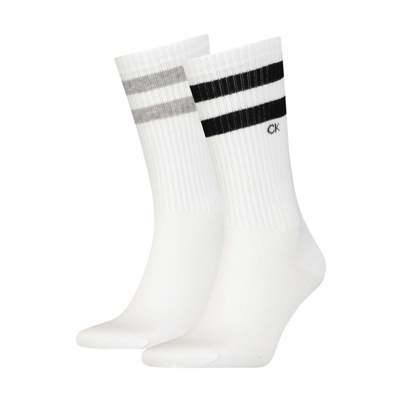 Calvin Klein Jeans - Lot De 2 Paires De Chaussettes Blanches Avec 2 Bandes Et Une Coupe Haute - Blanc Calvin Klein Jeans - Lot De 2 Paires De Chaussettes Blanches Avec 2 Bandes Et Une Coupe Haute - Blanc