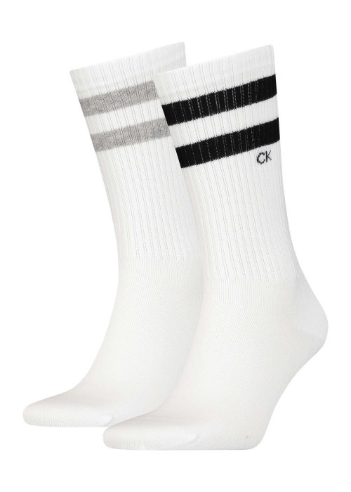 Lot de 2 paires de chaussettes blanches avec 2 bandes et une coupe haute