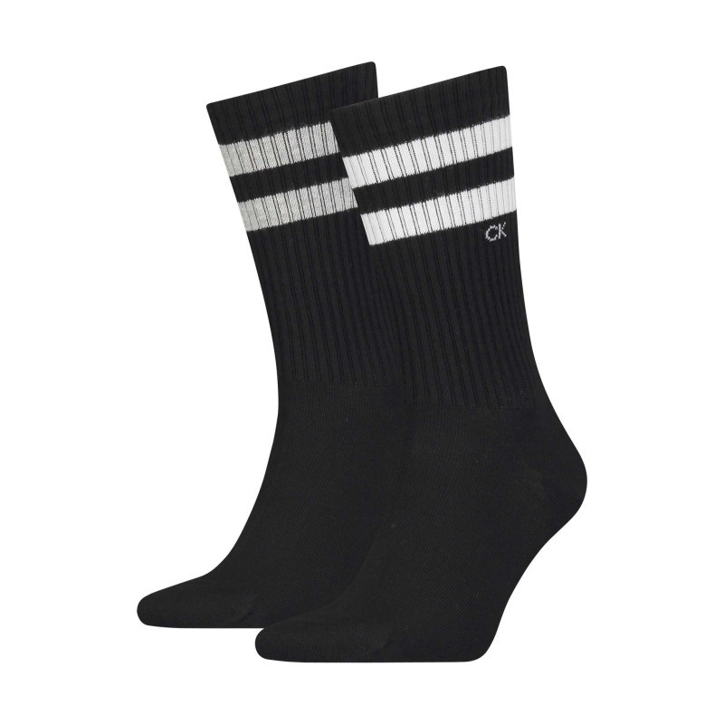 Calvin Klein Jeans - Lot De 2 Paires De Chaussettes Hautes Noires Avec 2 Bandes Autour Du Mollet - Noir Calvin Klein Jeans - Lot De 2 Paires De Chaussettes Hautes Noires Avec 2 Bandes Autour Du Mollet - Noir