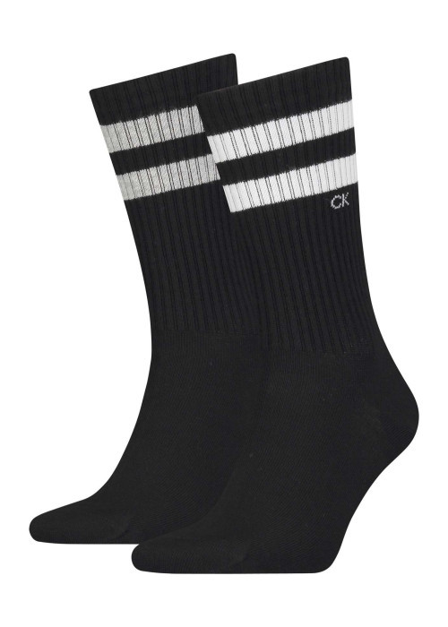 Lot de 2 paires de chaussettes hautes noires avec 2 bandes autour du mollet