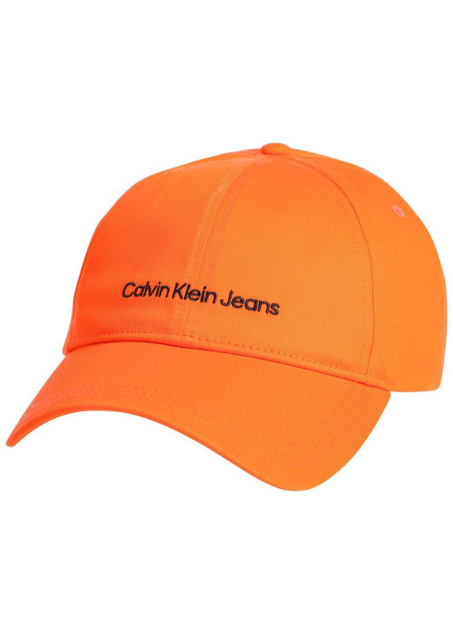 Casquette en coton biologique orange unie avec nom de la marque brodé en noir