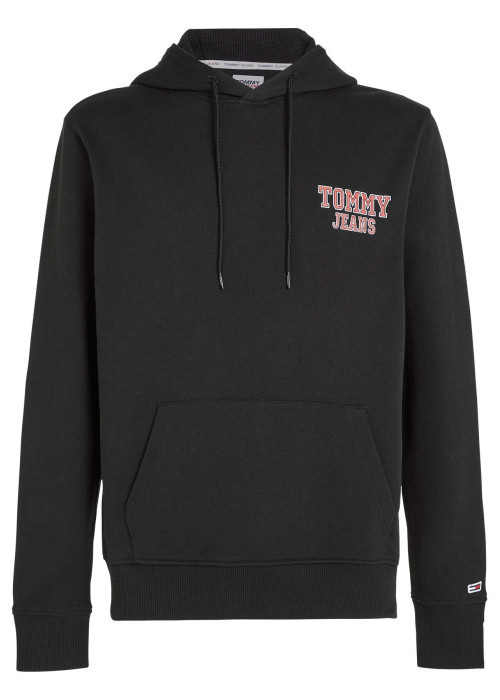 Sweat en coton biologique noir uni avec logo de la marque sur la manche gauche