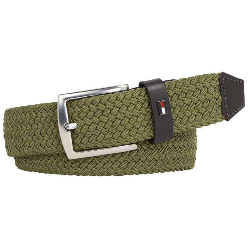 Tommy Hilfiger - Ceinture Kaki Unie Avec Passant Et Extremité De La Ceinture En Simili Cuir - Kaki