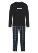 Thumbnail Pyjama Long en coton noir à carreaux avec une coupe fermée et un col rond