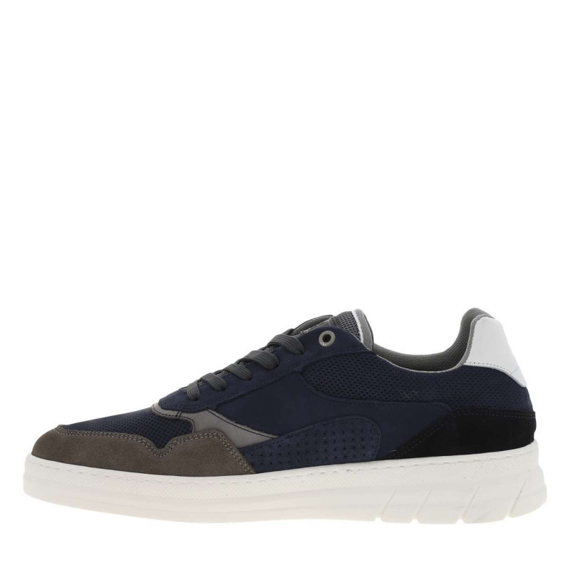 Bullboxer - Sneakers En Cuir Marine à Semelle Semi-compensée Blanche Et Lacets Plats - Bleu Marine Bullboxer - Sneakers En Cuir Marine à Semelle Semi-compensée Blanche Et Lacets Plats - Bleu Marine