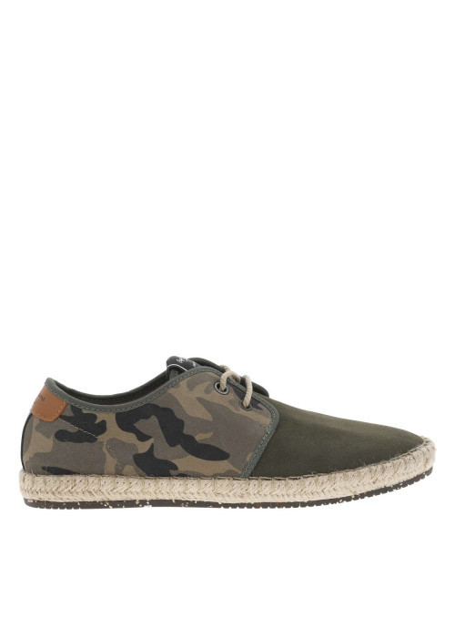 Basket en cuir suède kaki, doublure biologique, semelle cordée et lacet tressé