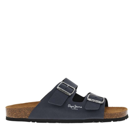 Mules aspect cuir patiné bleu marine, double...