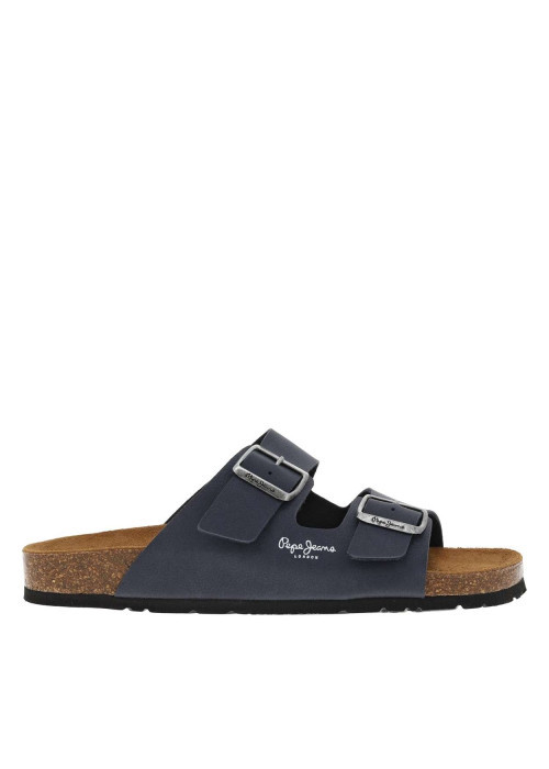 Mules aspect cuir patiné bleu marine, double...