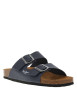 Thumbnail Mules aspect cuir patiné bleu marine, double boucle et semelle en liège résiné - Image 3