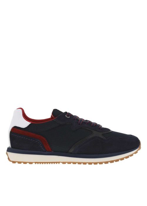 Baskets basses en nubuck et Mesh bleu marine à...