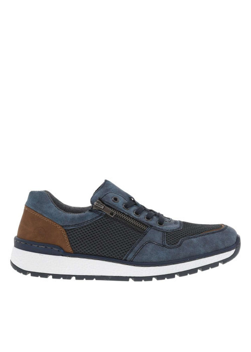 Baskets basses en cuir marineavec lacets plats et zip sur le côté extérieur