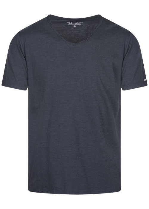 T-shirt marine chiné avec une coupe droite un col v et des manches courtes