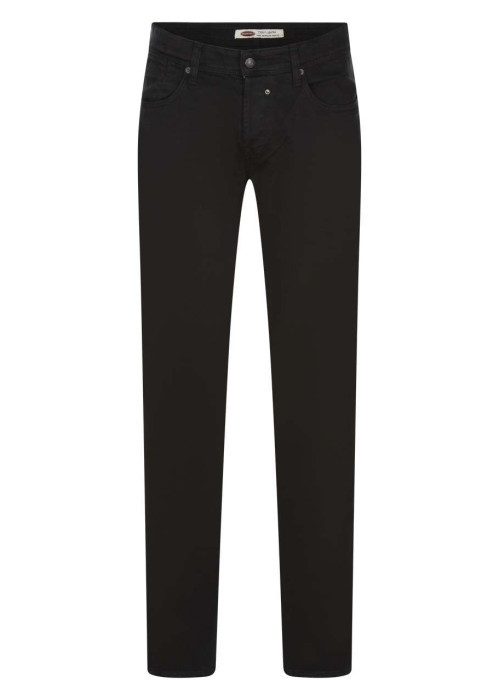 Jean noir uni en coton avec 5 poches et un bouton noir au niveau de la taille