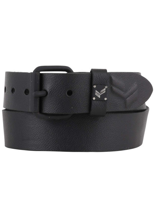 Ceinture en cuir de vache noire unie avec passant avec logo de la marque