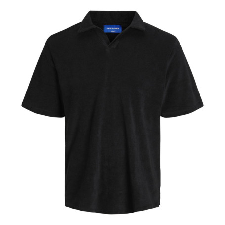 Polo en coton mélangé noir uni coupe droite...